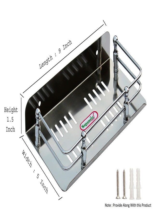 SQUARO Stainless Steel Multi Purpose Bathroom Shelf Rack Kitchen Shelf Bathroom Accessories (9 Inches) Wall Mount (Piece of 2) - Image 2